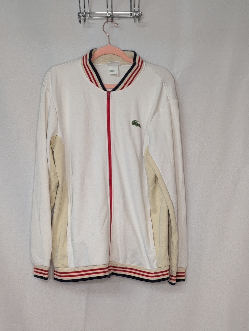 Lacoste White & Cream Bomber Jacket with Red Trim
